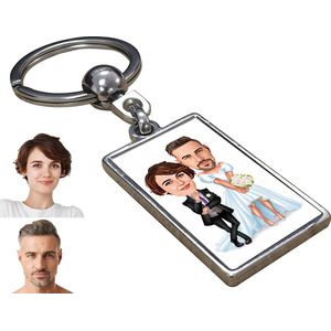 Bruilof Karikatuur Funny - Gepersonaliseerde Karikatuur Sleutelhanger met Jouw Foto - Cadeau - Verjaardag - Kerst - Kado - Valentijn - Gepersonaliseerd Cadeau