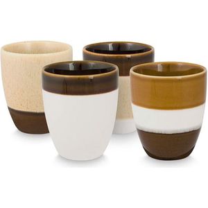 vtwonen Mok zonder oor - Bruin - Retro koffiekopjes - 250ml - Koffiemok set van 4