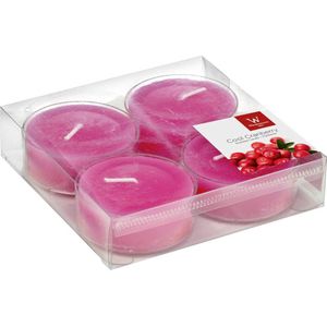 4x Maxi geurtheelichtjes cranberry/roze 8 branduren - Geurkaarsen cranberrygeur/veenbessengeur - Grote waxinelichtjes