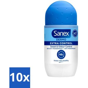 Sanex - Deodorant - Roller - Dermo Extra Control - Extra Bescherming tegen Geur - 50 ml - Bulkverpakking - 10 stuks
