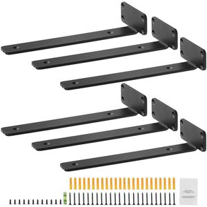 Plank Beugel, 12 “L X 4 ‘B X 1,6 ’H, 6 Stuks, Heavy Duty, 5 mm Dik, Mat Zwart, 160 Lbs Draagvermogen, Zwevende Plank Beugels voor Planken