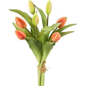 Viv! Home Luxuries - Tulpen boeket - 7 stuks - kunststof bloem - perzik - 32cm