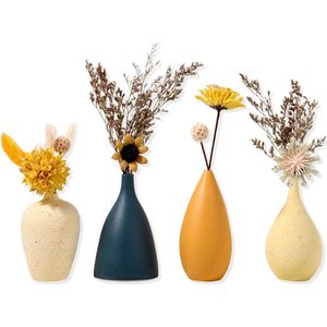 Kleine keramische vazenset, keramische vazen voor bloemen, decoratieve vazen voor de woonkamer, mini handgemaakte vazen voor tafeldecoratie, moderne vaas met Morandi matte kleur, set van 4