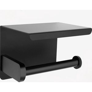 WC Rolhouder met Plankje - Zwart - Zelfklevend / Boren / Zonder Boren - Toiletrolhouder - WC Papier Houder