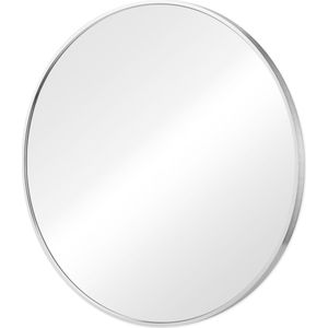 Navaris spiegel voor de wand - Ronde wandspiegel 60 cm - Aluminium frame in zilver - Voor badkamer, woonkamer of slaapkamer