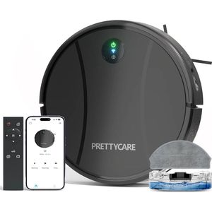 PrettyCare - Robotstofzuiger - Stofzuiger - Vloermop - HEPA-filter - 3000Pa - Alexa - WiFi - App - Zwart