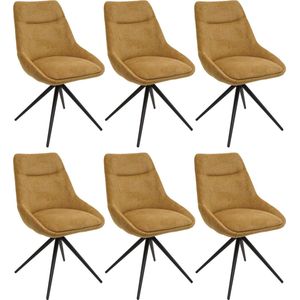 Set van 6 eetkamerstoelen MCW-M65, keukenstoel fauteuil stoel, draaibaar auto-positie metaal stof / textiel ~ mosterdgeel