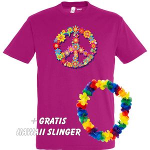 T-shirt Peace Flowers | Love for all | Gay pride | Regenboog LHBTI | Fuchsia | maat 4XL