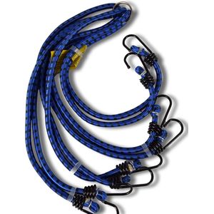 Bagagebinder 80 cm Ø 10 mm - Blauw met Zwarte Strepen - 8 Sterke Elastische Armen en Haken - Spinbinder voor Transport Fiets, Auto & Motor