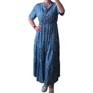 Ibiza jurk broderie | Denim blue met print | one size