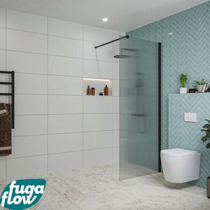 FugaFlow Eccelente Vetro inloopdouche badkamer - 80x200cm - ribbelglas - wandarm - mat zwart -
