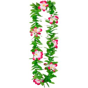 Toppers - Boland Hawaii krans/slinger - Tropische kleuren mix groen/roze - Bloemen hals slingers - Party verkleed accessoires