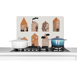 Spatscherm keuken 60x40 cm - Kookplaat achterwand Huis - Kinderen - Maan - Verf - Oranje - Muurbeschermer - Spatwand fornuis - Hoogwaardig aluminium