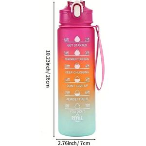 Motiverende waterfles met rietje | drinkfles met tijdsmarkering | motivatie voor kinderen en volwassenen | motivatiefles | drinkflessen in de kleuren: roze, oranje en blauw