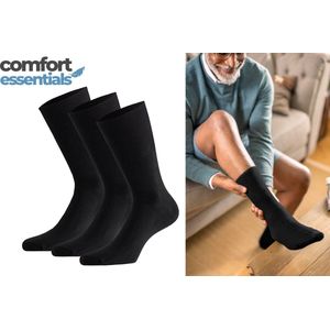 Comfort Essentials Antipress Diabetes Sokken Heren 43 46 - 3 paar - Zwart - Niet Knellende Naadloze Sokken Heren - Modal