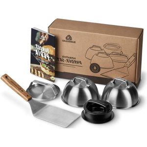 6-delig Burger Set incl. Burgerpers Smasher - Met Smeltende Domes, Scraper en Receptenboekje - HTML Content nodig smash burger