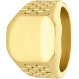 Lucardi Heren Stalen goldplated zegelring bewerkt - Ring - Staal - Goudkleurig - 20 / 63 mm