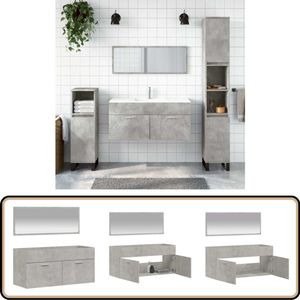 vidaXL Badkamerkast met Spiegel - Betongrijs - 100cm Badkamerkast - Badkamerspiegel - Badkamerinrichting - Betongrijs - Houten Badkamerkast