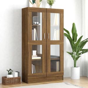 The Living Store Vitrinekast - trendy - boekenkast - Afmetingen- 82.5 x 30.5 x 150 cm - Kleur- bruineiken