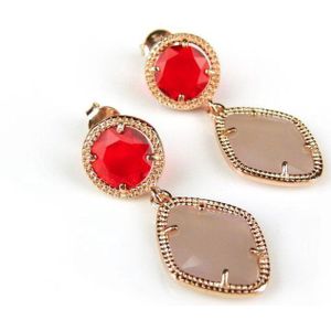 Zilveren oorringen oorbellen roos goud verguld Model Tango gezet met roze en rode stenen