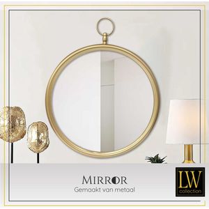 LW Collection wandspiegel met haak goud rond 60x79 cm metaal - grote spiegel muur - industrieel - woonkamer gang - badkamerspiegel - muurspiegel slaapkamer gouden rand - hangspiegel met luxe design