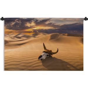 Wandkleed Gobi Woestijn - Schedel van rund in de Gobi woestijn Wandkleed katoen 150x100 cm - Wandtapijt met foto