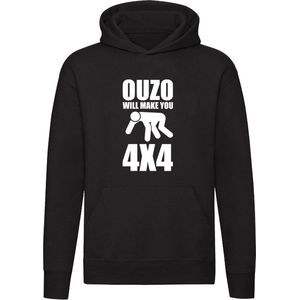 Ouzo will make you 4x4 | drank | alcohol | sterke drank | Grieks | Unisex | Trui | Sweater | Hoodie | Capuchon | Zwart
