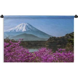 Wandkleed Fuji - Kleurrijke foto van de berg Fuji in Azië Wandkleed katoen 90x60 cm - Wandtapijt met foto