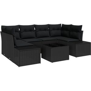 vidaXL - 7-delige - Tuin - Sofa - Set - met - Kussens - Zwart - Poly - Rattan