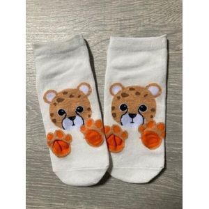 Leuke dieren enkelsokken Catroon style sokken - Wit - Panter - Unisex Maat 36-41