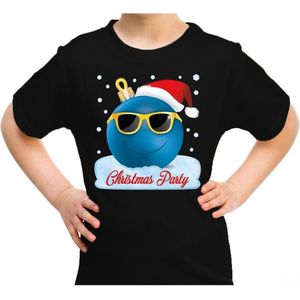 Foute kerst shirt / t-shirt coole blauwe kerstbal christmas party zwart voor kinderen - kerstkleding / christmas outfit 116/134