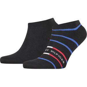 Tommy Hilfiger Sneaker Breton Stripe (2-pack) - heren enkelsokken - zwart gestreept - Maat: 39-42