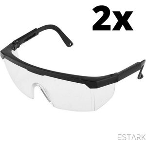 ESTARK® 2x Veiligheidsbril Transparant - 2 STUKKS - Professioneel - LichtGewicht - Polycarbonaat - Vuurwerkbril - Beschermbril - Veiligheidbril - Veiligheid Bril - Oogbeschermer - Spatbril - Stofbril - Overzetbril - Aanspanbaar - 15 x 5.5 cm - (2)