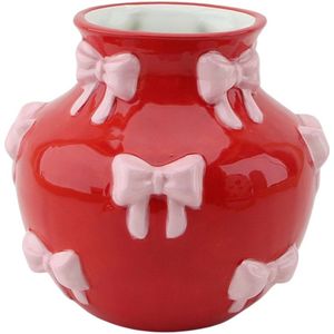 Housevitamin Vaas - Flesvaas Strikjes Dolomiet Rood/ Roze - 14,5x14,5x13cm
