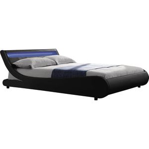 Tweepersoonsbed met led verlichting lattenbodem bed ""Natacha"" - 180 x 200 cm - Zwart
