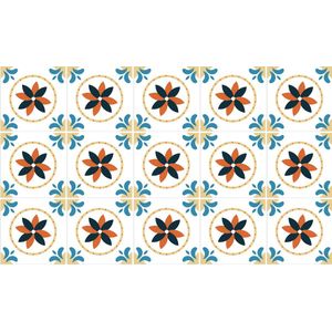 Ulticool Decoratie Sticker Tegels - Bloem Zwart Oranje Blauw Beige Wit - 15x15 cm - 15 stuks Zelfklevende Plakfolie Tegelstickers - Achterwand voor de Muur Badkamer - Keukenwand Keuken - Plaktegels Zelfklevend - Sticktiles