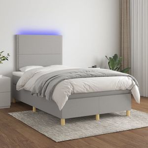 The Living Store Boxspring Bed - Lichtgrijs - 203 x 120 x 118/128 cm - Verstelbaar hoofdbord - LED-verlichting - Pocketvering matras - Huidvriendelijk topmatras