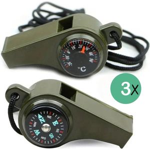3X Noodoverlevingsfluitje - 3 In 1 - Noodfluit Met Kompas & Thermometer - Noodfluit