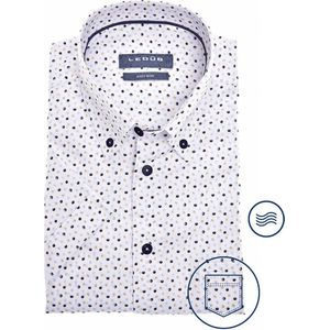 Ledub modern fit overhemd - korte mouw - wit met donkerblauw dessin - Strijkvriendelijk - Boordmaat: 39