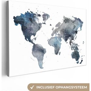 Canvas Wereldkaart - 140x90 - Wanddecoratie Wereldkaart - Aquarel - Abstract