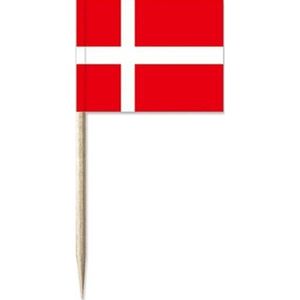 150x Cocktailprikkers Denemarken 8 cm vlaggetjes - Landen thema feestartikelen/versieringen