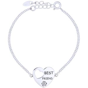 Joy|S - Zilveren hartje armband - Best Friend met dierenpoot - poot afdruk - massief - 17/19 cm
