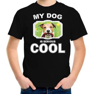 Jack russel honden t-shirt my dog is serious cool zwart - kinderen - Jack russel terriers liefhebber cadeau shirt - kinderkleding / kleding 134/140