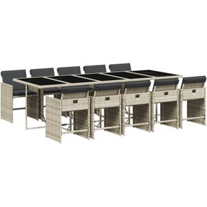 vidaXL 11-delige Tuinset met kussens poly rattan lichtgrijs - Tuinset - Tuinsets - Loungeset - Tuintafel