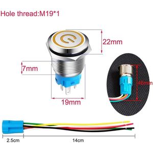 0.75 inch/19mm Roestvrijstalen Vergrendelende Drukknop 12V-24V 5A Voedingssymbool LED 1NO1NC SPDT AAN-UIT Waterdichte Tuimelschakelaar met Draadstekker(Oranje LED)