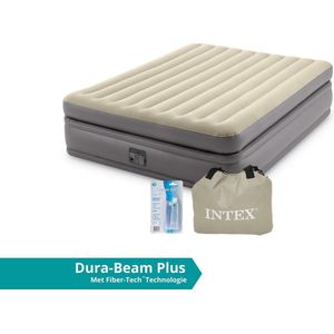 Intex luchtbed Prime Comfort - 2 persoons - 152 x 203 x 51 cm - grijs / beige - met ingebouwde pomp (incl. Reparatiekit)