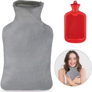 Relaxdays warm water kruik met hoes - zacht - 2 l bedkruik - tegen pijn - rubber