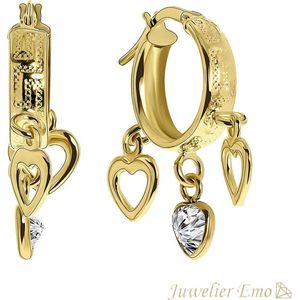 Juwelier Emo - 14 Karaat Gouden Kinderoorbellen meisje met Hartbedels - 14 mm