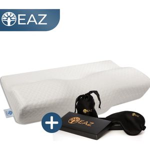 EAZ Hoofdkussen Nekklachten - Traagschuim Hoofdkussen - Slaapkussen - Hoofdkussens - Ergonomisch Kussen - Gratis Slaapmasker en Draagtas - 30 dagen proefslapen - 50x30x11 cm