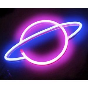 Groenovatie LED Neon Wandlamp ""Planeet"" - Op Batterijen en USB - 30x18x2cm - Blauw/Roze
